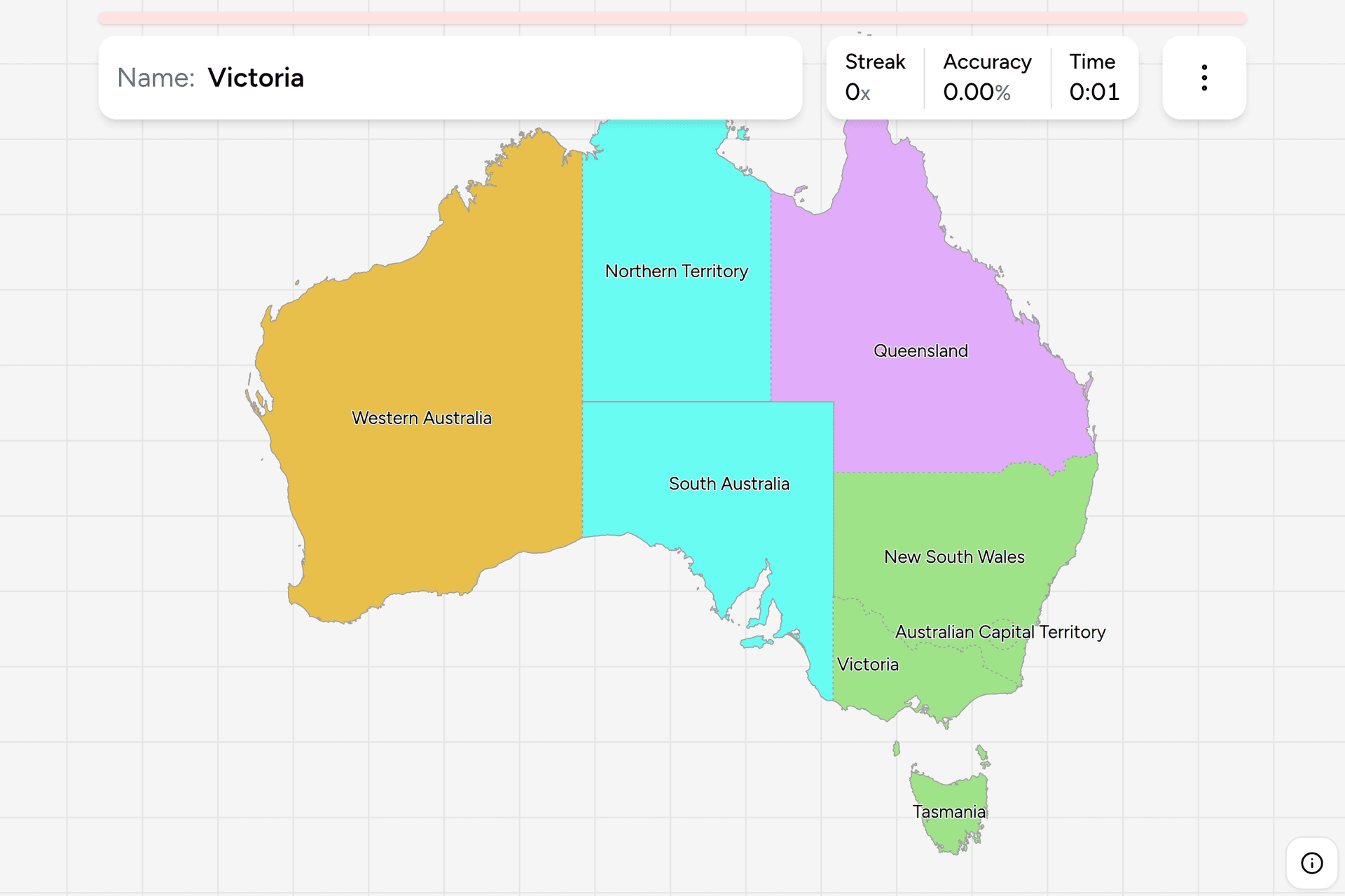 Screenshot of Australia States game