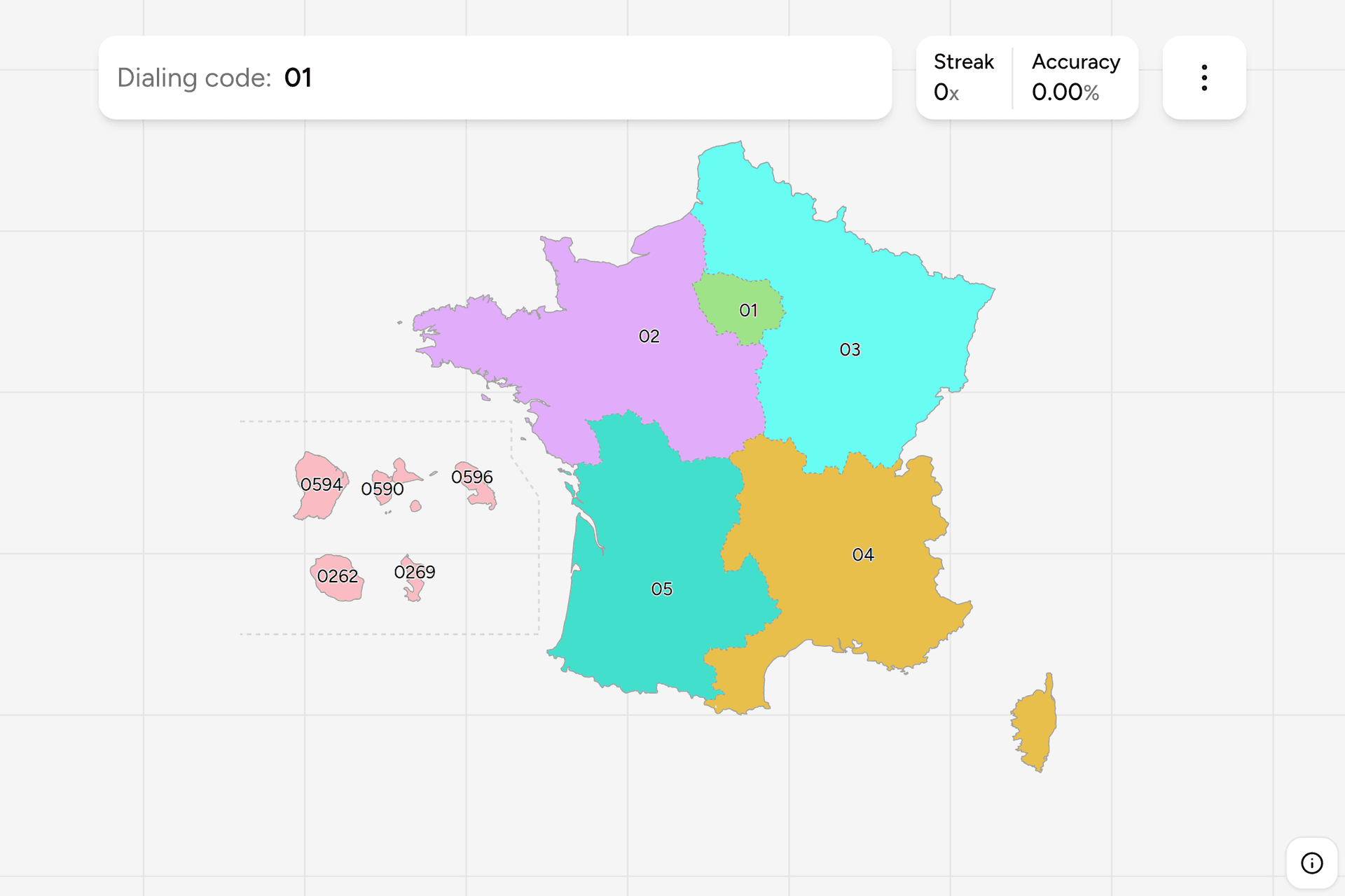 Screenshot of France Dialing Codes game