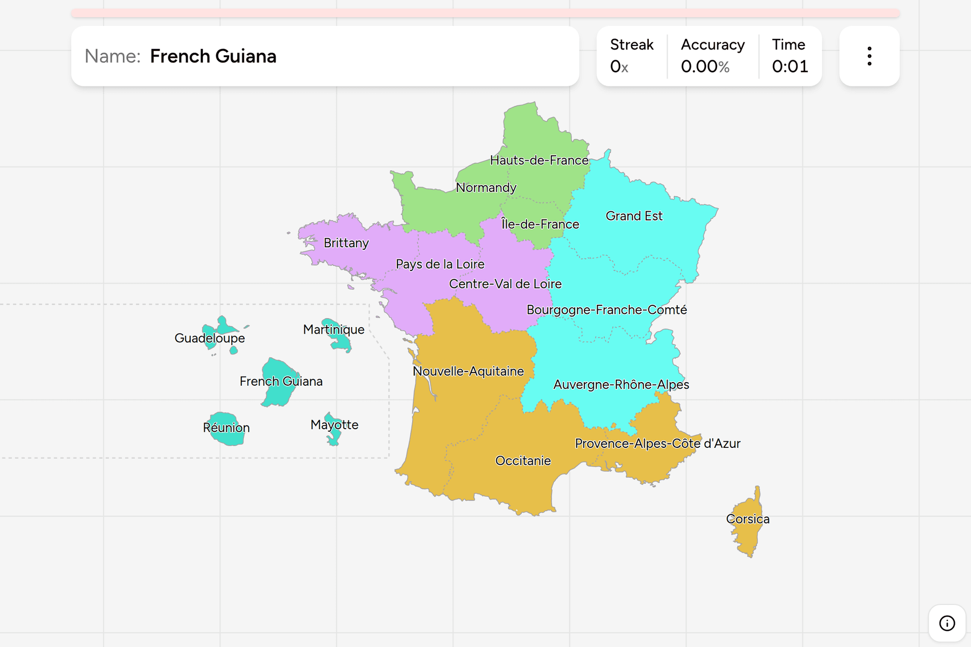 Screenshot of France Regions game