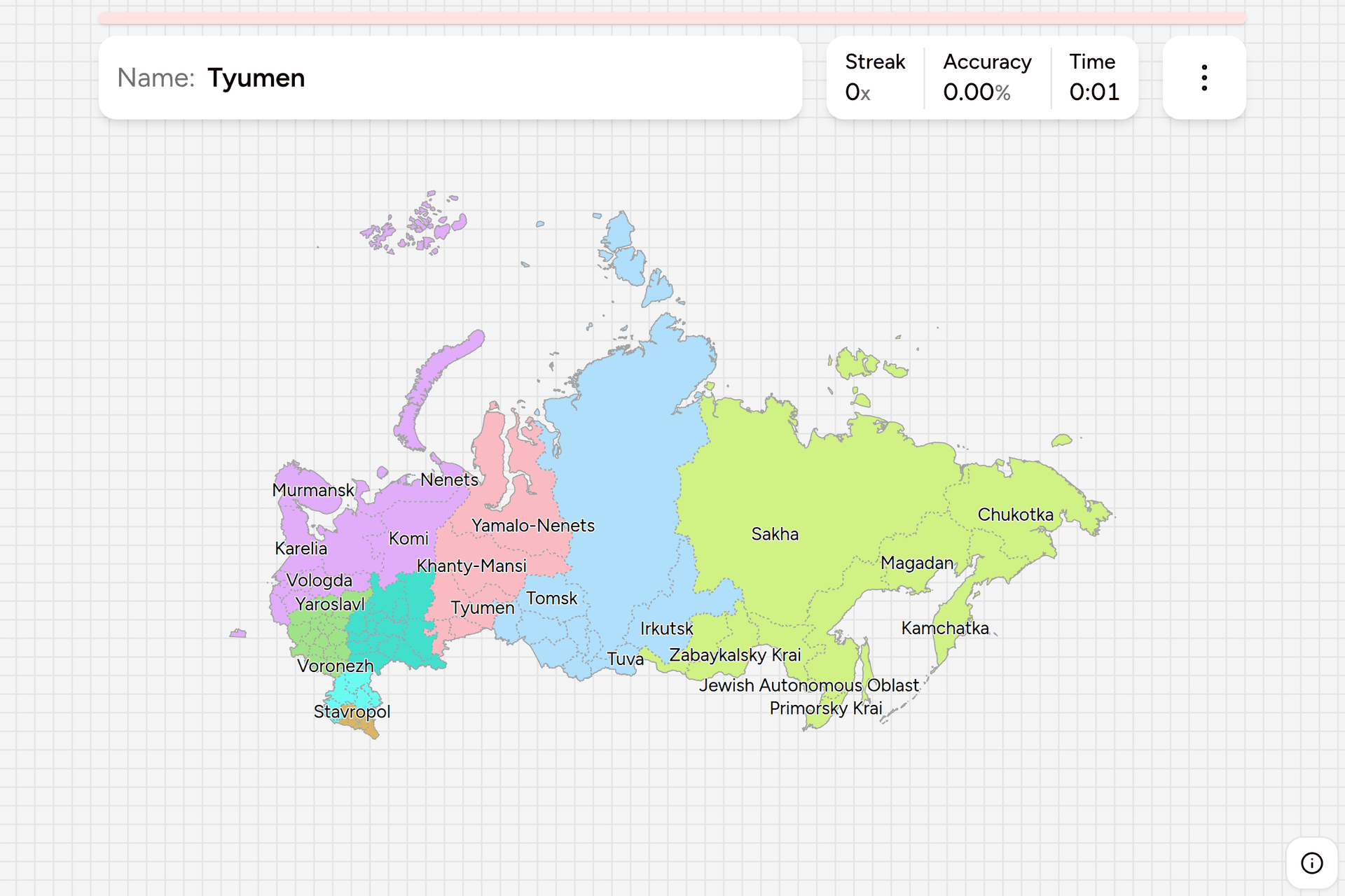 Screenshot of Russia Federal Subjects game