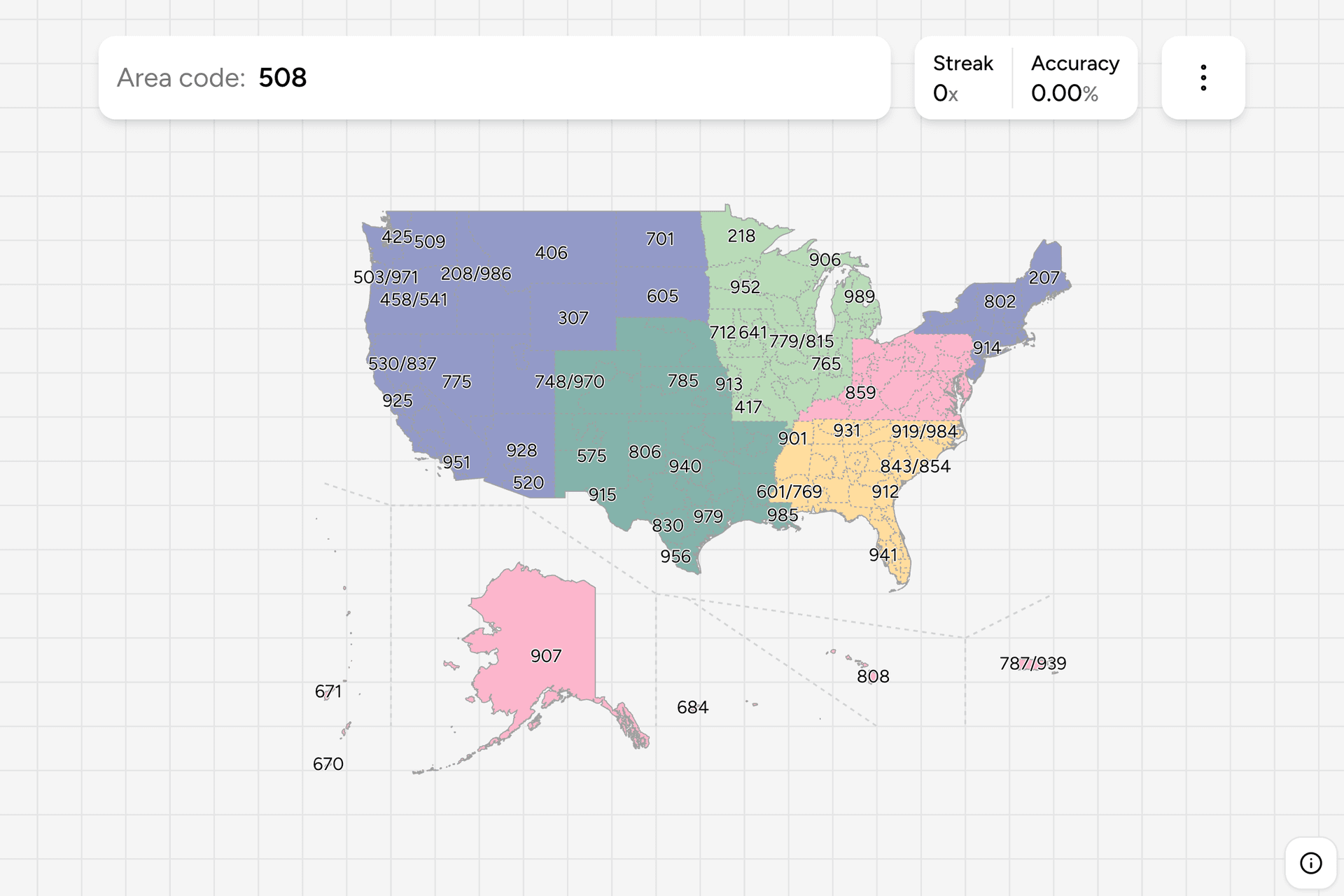 Screenshot of US Dialing Codes game